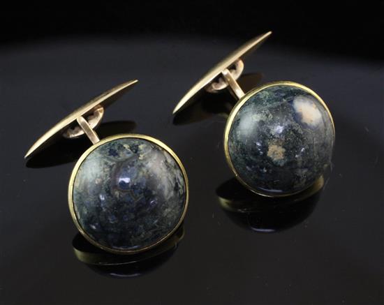 A pair of 14ct gold and cabochon hardstone cufflinks,